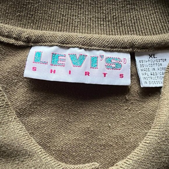 Vintage 90s Levis Khaki Green Polo Men XL Grunge Classic Grandpacore Chore Shirt - Picture 2 of 6
